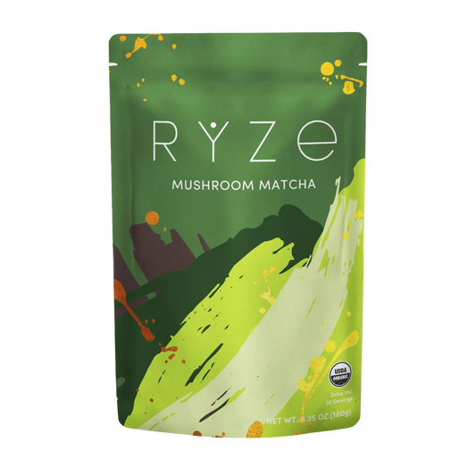 RYZE Mushroom Matcha — Organic Instant Matcha Latte with Lion's Mane & King Trumpet, 30 Servings